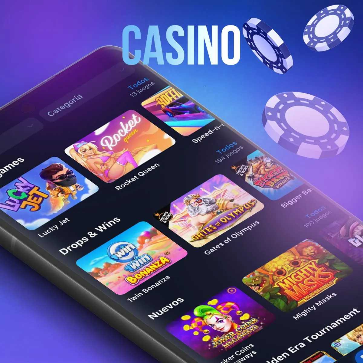 Amplia gama de juegos de casino en la aplicación móvil 1win