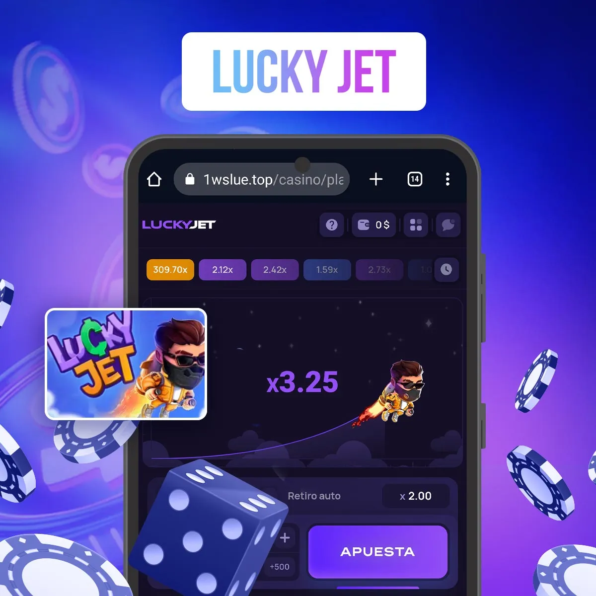 Jugar en Lucky Jet Casino en línea en 1win aplicación móvil