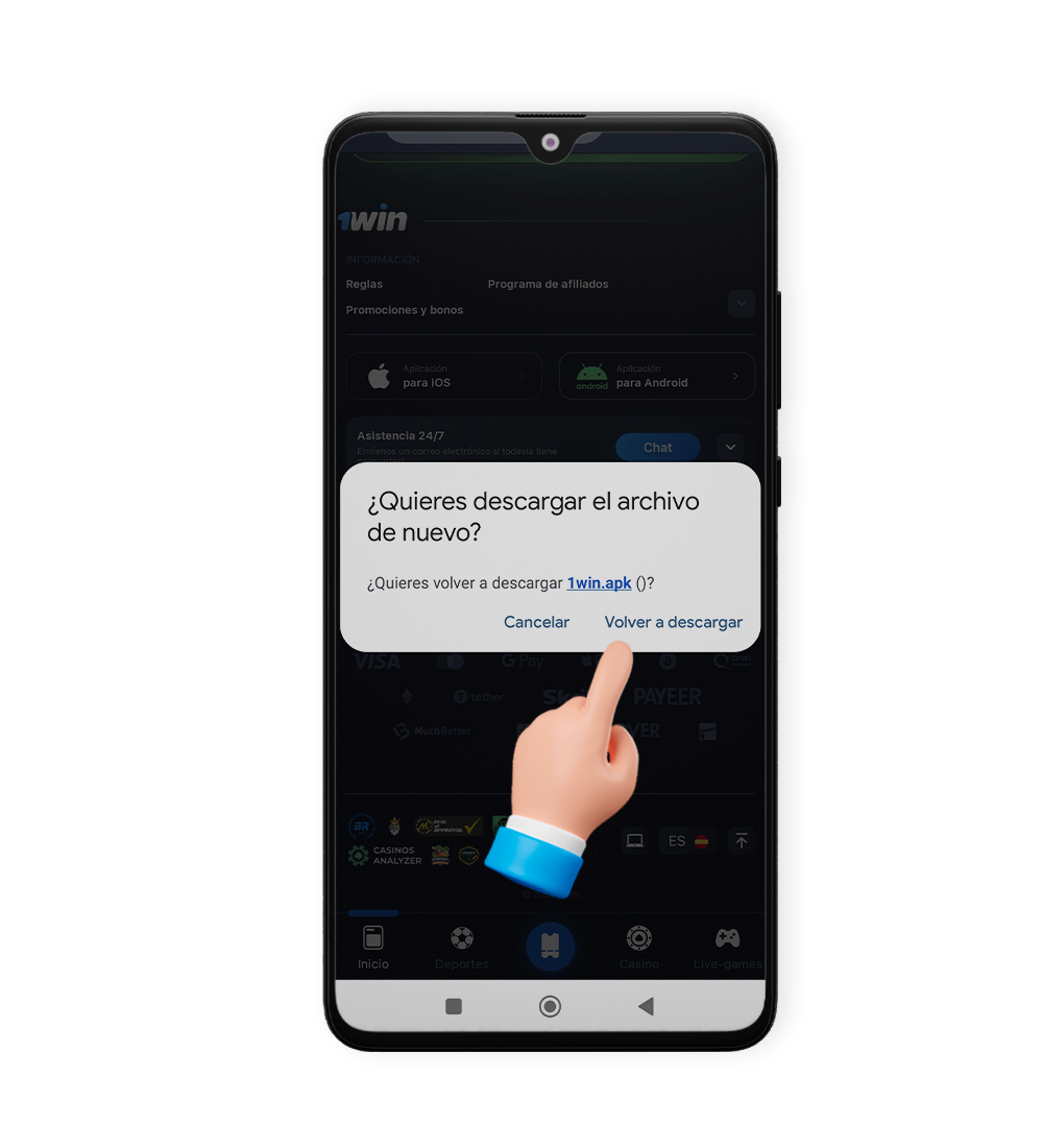 Acepta download del archivo apk de 1win app, paso 3