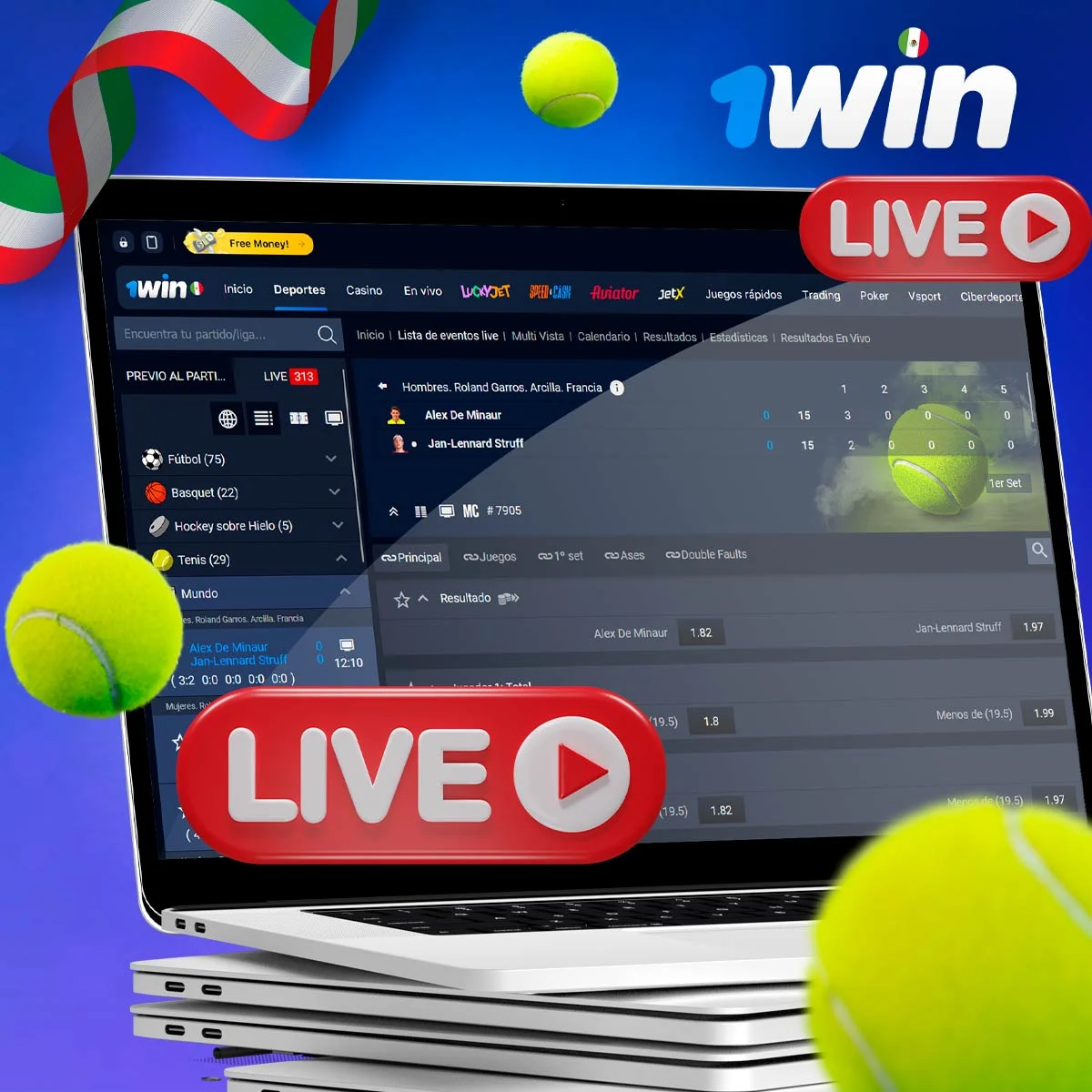 Transmisión en vivo de partidos de tenis en 1win México